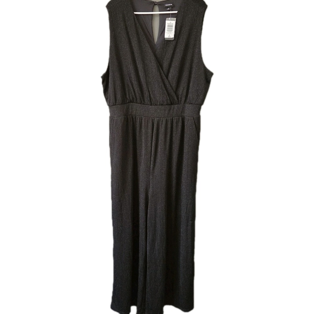 NWT Torrid 2X Black Glitter Knit Metallic Sleeveless Jumpsuit Wide Leg Party NYE